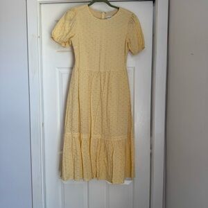 Lost + Wander Yellow Short Sleeve Eyelet Midi Dress - size small